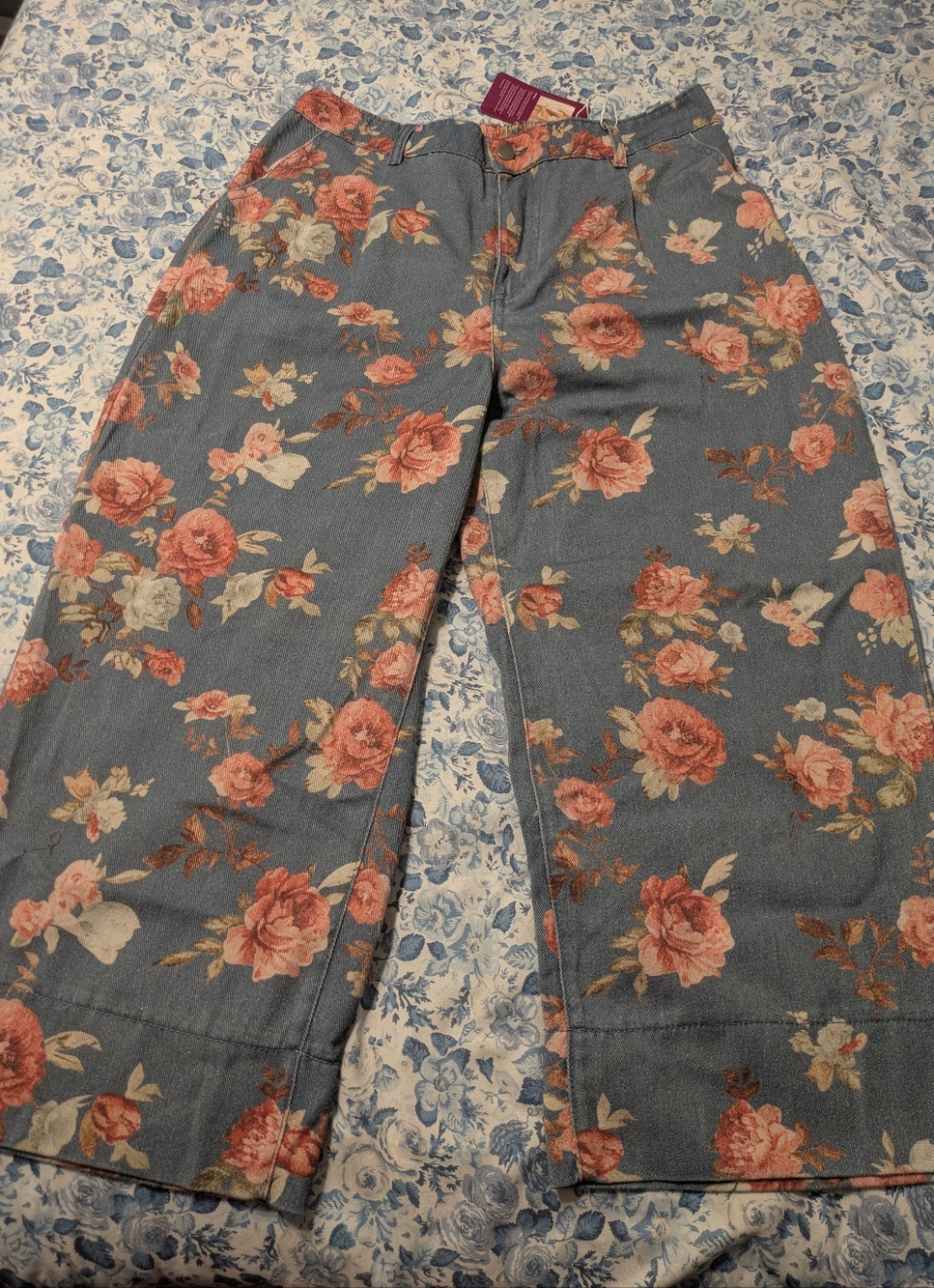 Wide Leg Floral Pants in Blue - Casual Comfort - Picture 2 of 5